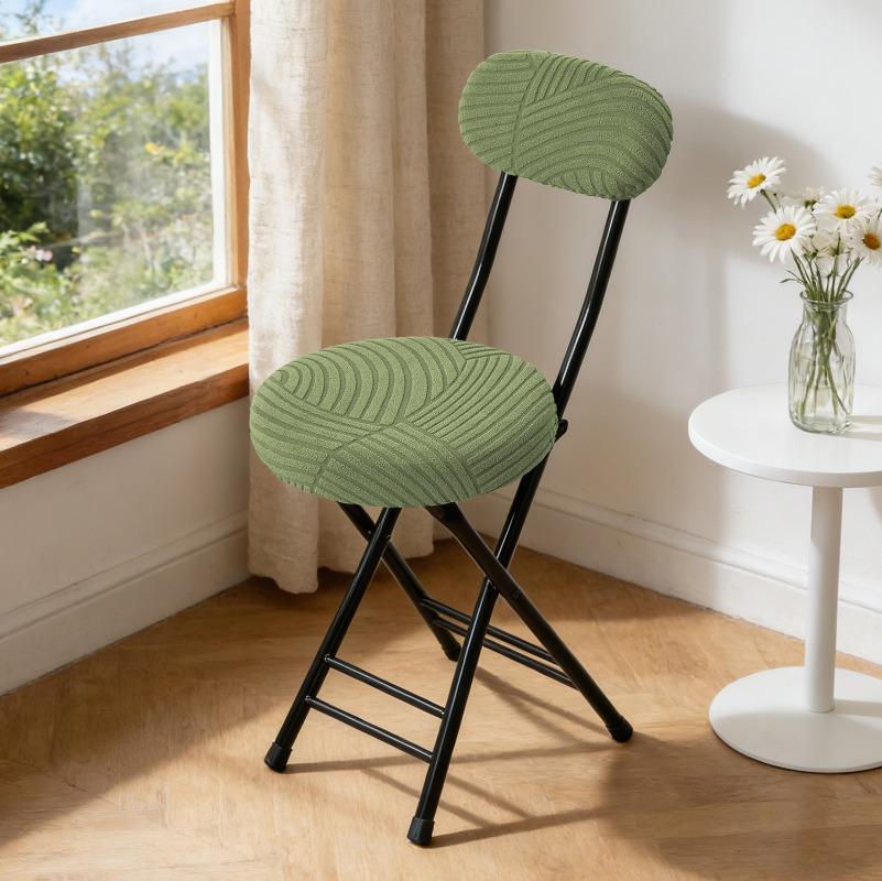 Solid Color Jacquard Stretch Chair Slipcover Elastic Round Folding Chair Cover Seat Back Cover Set Home Decoration Chair Cover