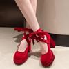 High Heel Round Head Leggings Lace Up Women's High Heel Shoes 2024 Hot Selling High Quality Elegant Women's Shoes