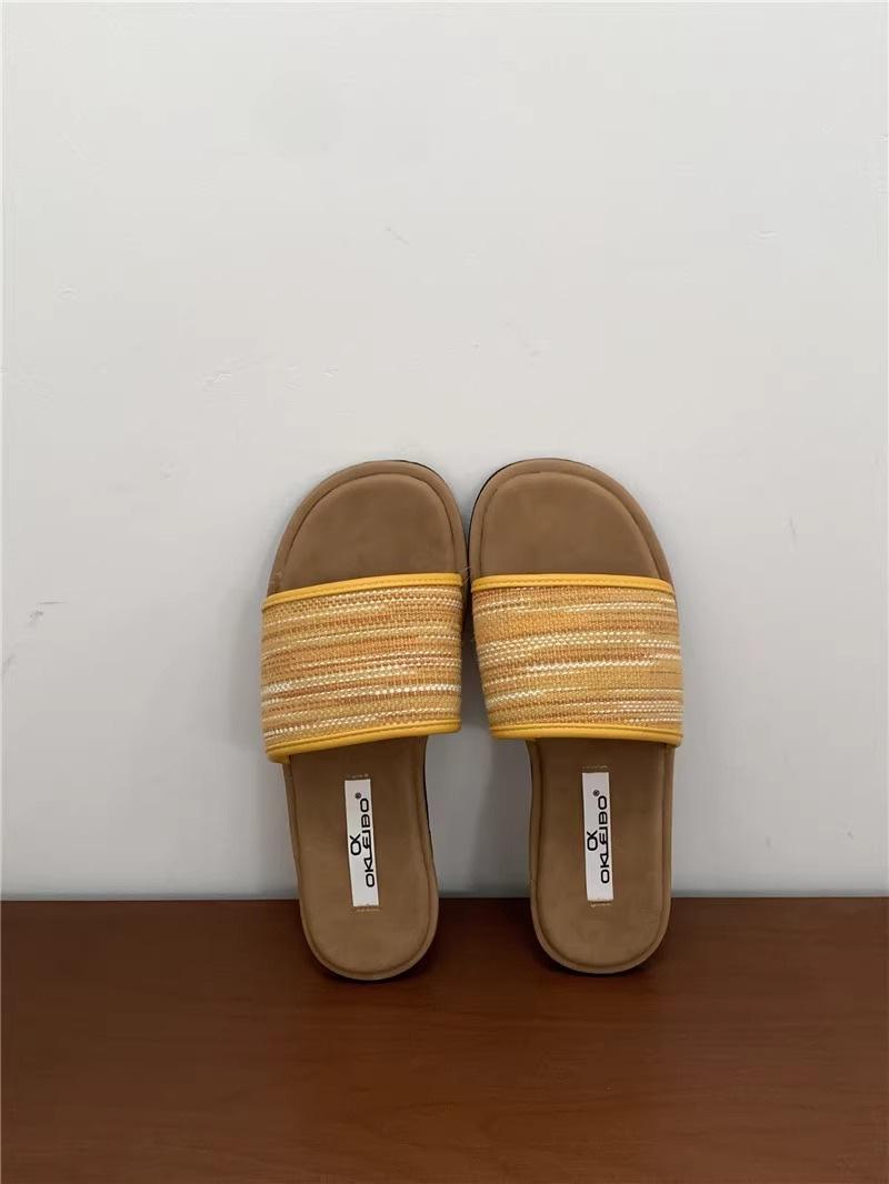 

Bohemian flat-bottomed woven one-word slippers for women s summer wear 2025 new design niche vacation cool slippers 40 жёлтый