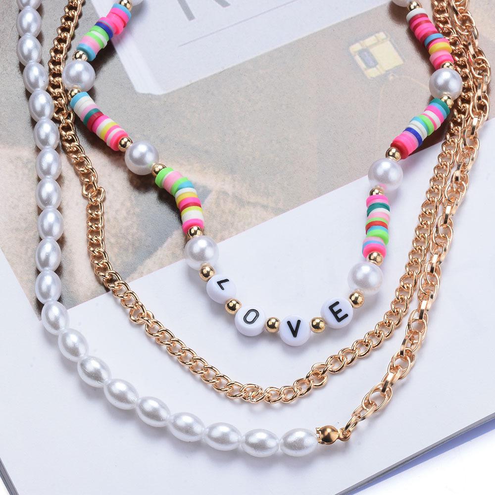 Multi-Layer Colored Rice Beads Bohemian Geometric Pearls Fashion Temperament Versatile Necklace Women