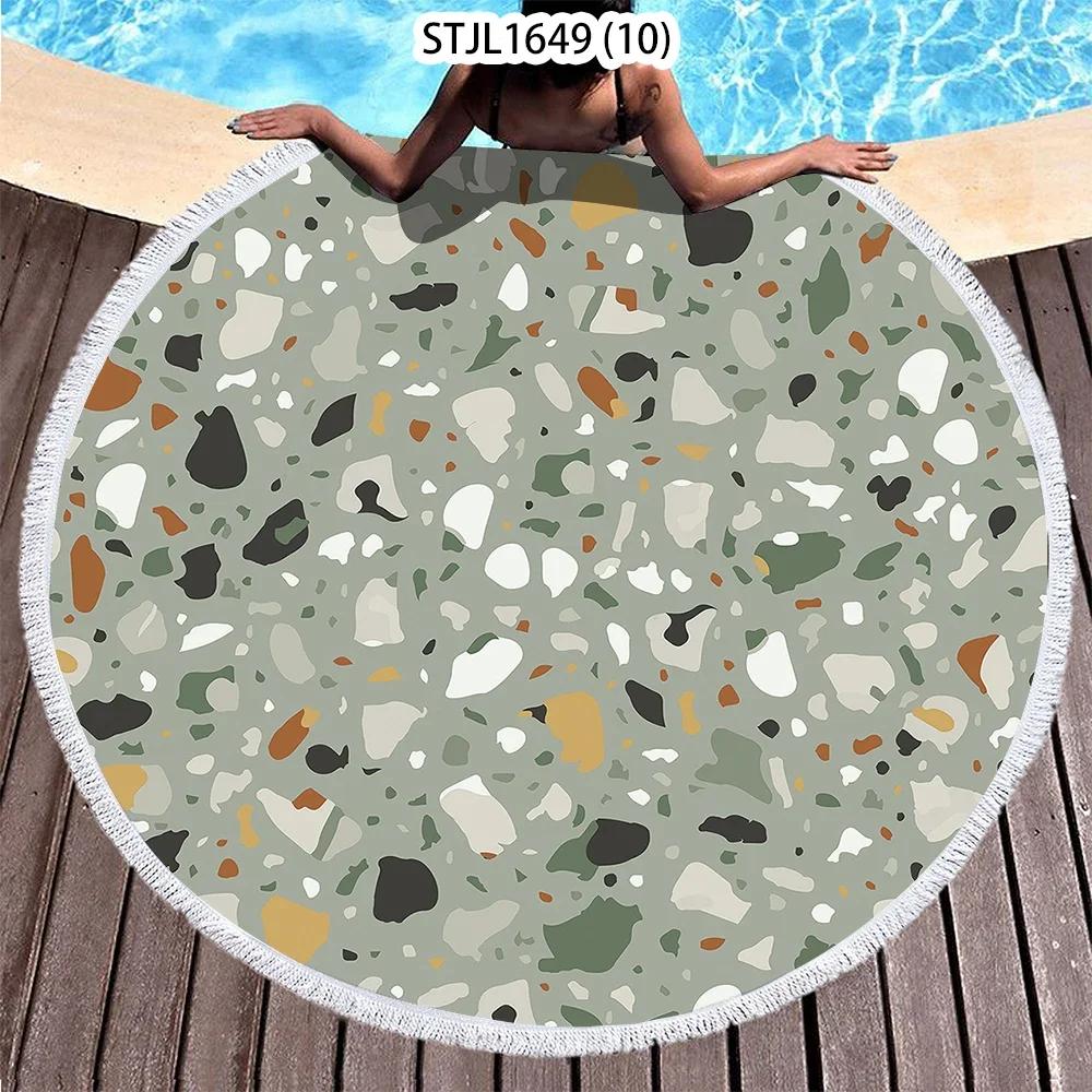 Summer Swimming Pool Marble Pattern Series Round Beach Towel Digital Printing Heat Transfer Beach Gym Seaside Bath Towel