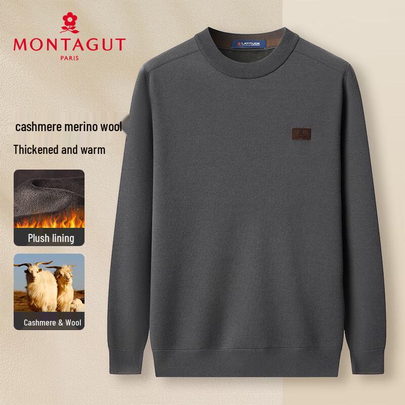 MONTAGUT Men's Winter Round Neck Cashmere Blend Knit Sweater