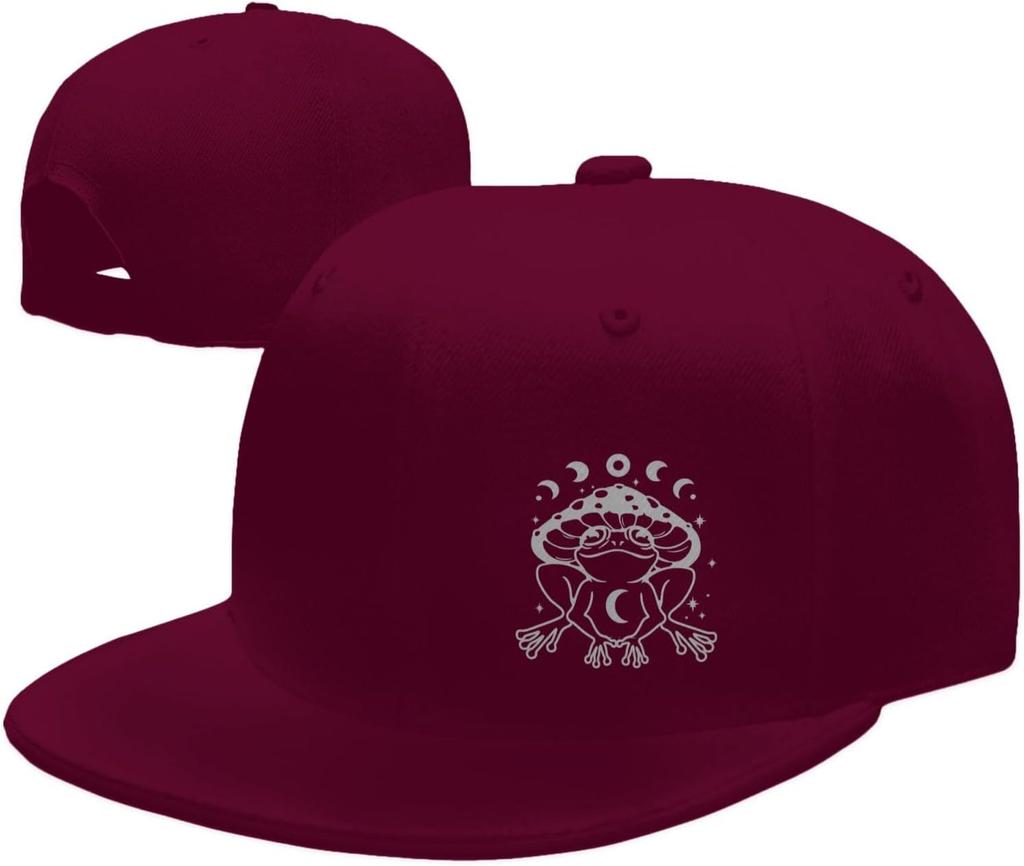 Mushroom Frog Celestial Moon Graphic Flat Bill Cap Unisex Polyester Snapback Trucker Hat