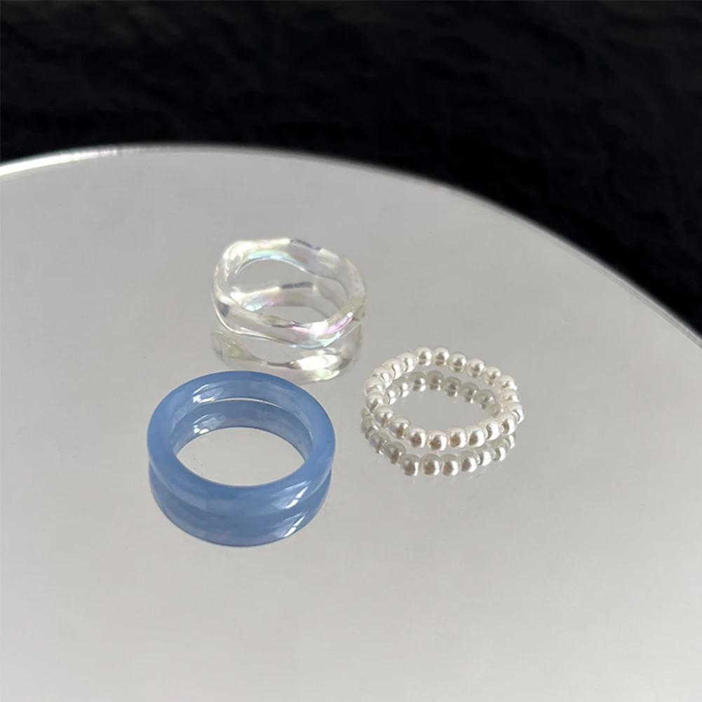 3Pcs/set Korean Colorful Resin Rings For Women Girls Vintage Simple Acrylic Rings Set Fashion Jewelry Accessories Party Gifts
