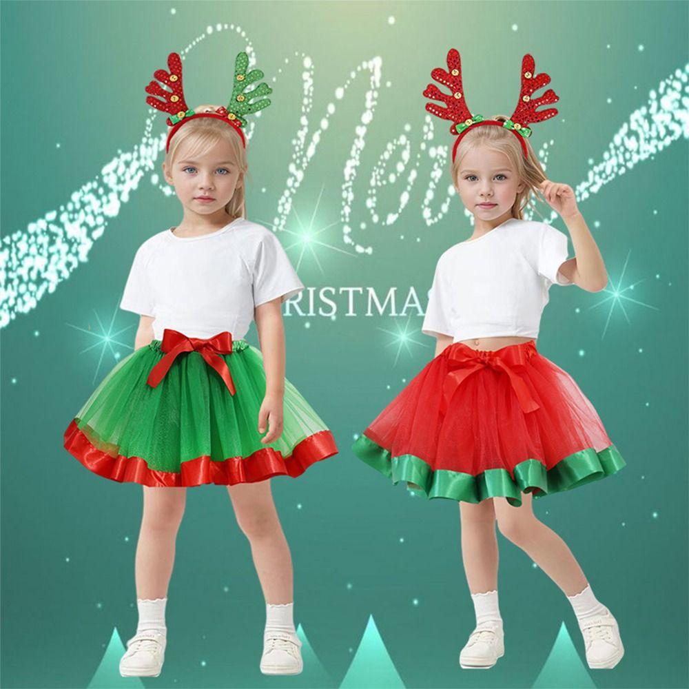 2-Piece Set Children's Tulle Skirt Christmas Party Performance Outfit For Height 80-140cm