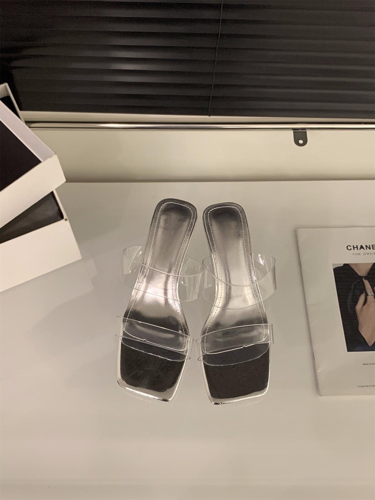 

Клиновидный каблук прозрачный ремешок хрустальный каблук крутые шлепанцы туфелька феи темперамент сандалии на среднем и высоком каблуке 40 серебряный