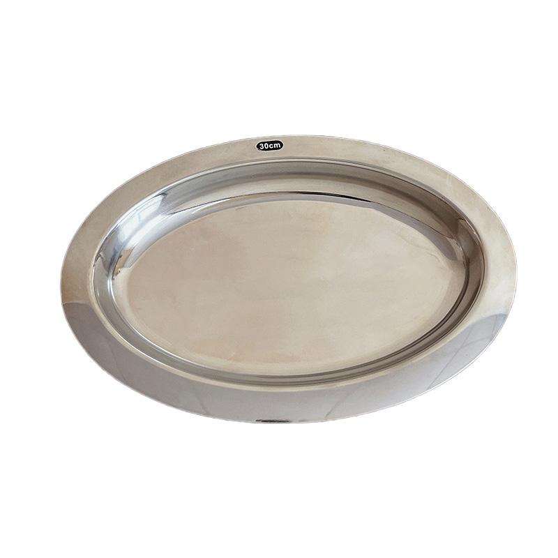 

1Pc Egg-shaped Tray Afternoon Tea Ins Style Oval Breakfast Plate Stainless Steel Dessert 24cm