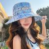 Fresh and Simple Plaid Hat, Two-way Wear Fisherman Hat for Women, Spring and Summer Travel Large Brim Sun Hat, Outdoor Sun Protection Hiking Hat