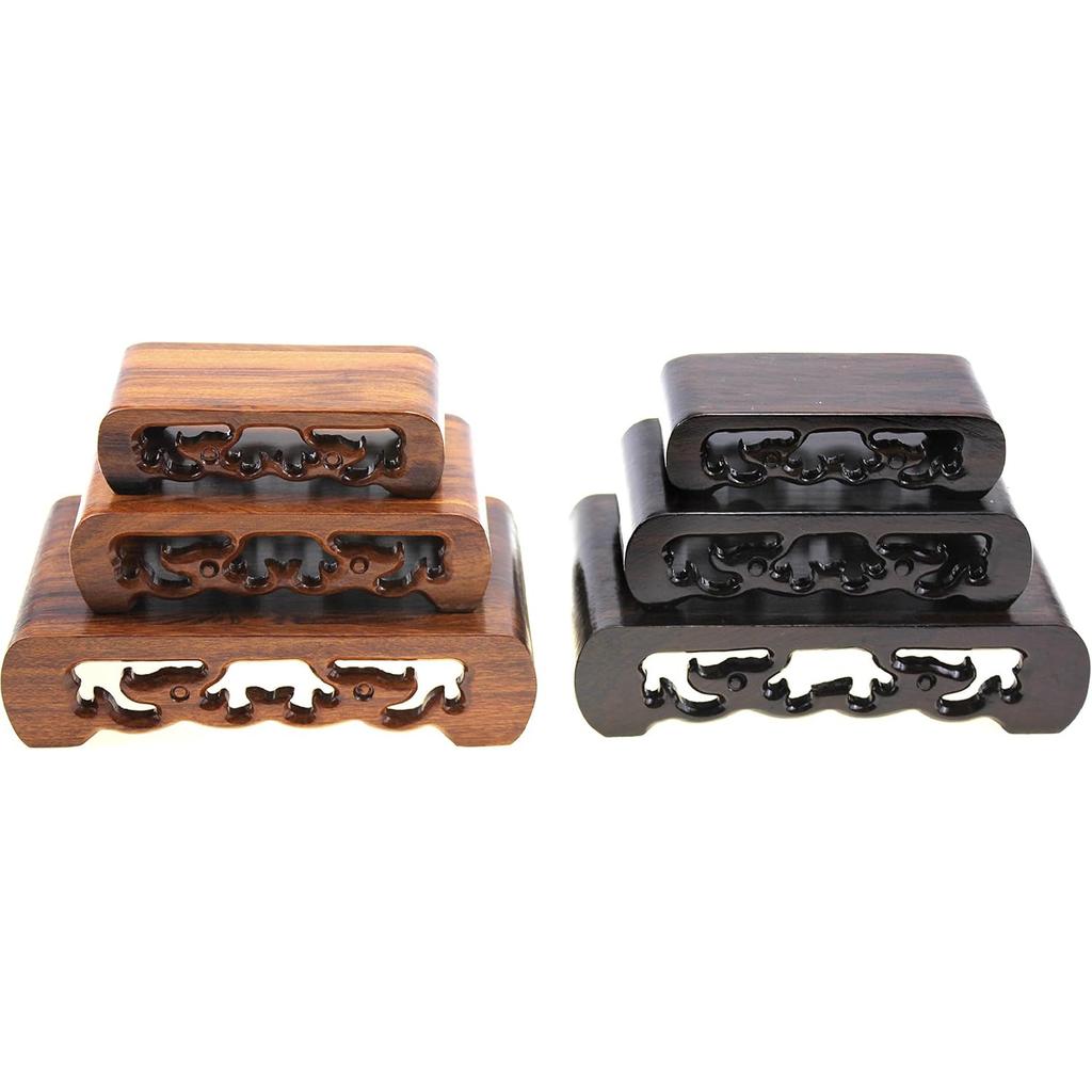Oriental Furniture Chinese Rosewood Solid Mahagony Wood Display Stand Wooden Mini Base Stands Pedestal Rectangle Rectangular Shape with Carved 3