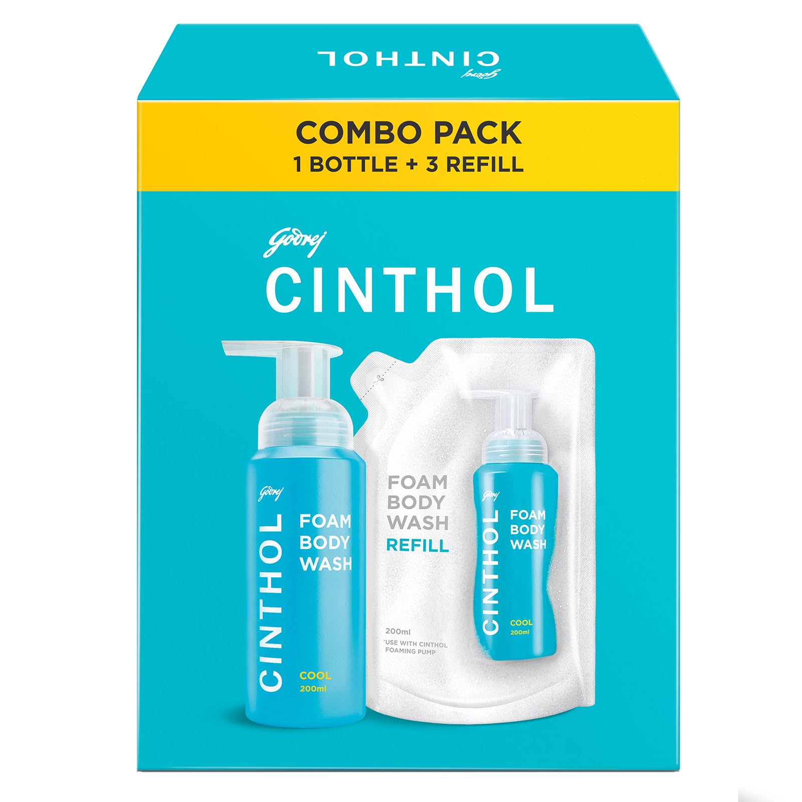 

Cinthol Cool Foam Body Wash (800ml) Combo Pack (1 Bottle + 3 Refills) | Unique Foam Formula for Moisturized & Irresistibly Soft Skin | Suitable f
