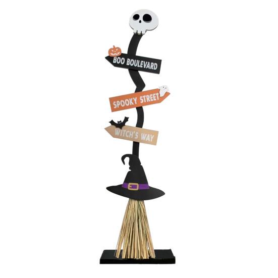 Halloween Wood Witch Broom Porch Sign Spooky Halloween Witch Broomstick for Indoor Outdoor Porch Yard Home Decor