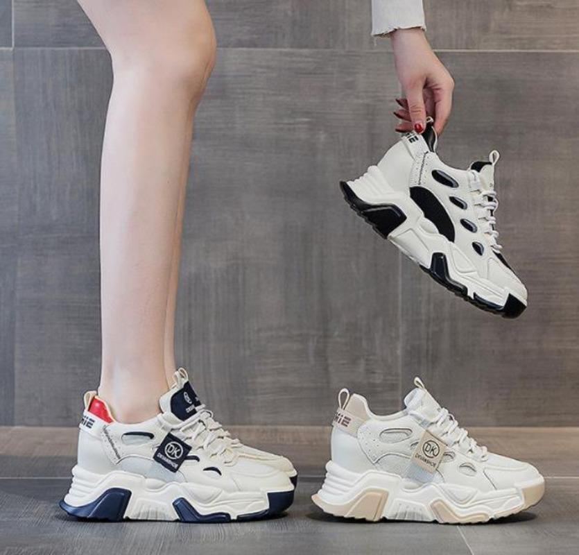 Модные 7 см натуральная кожа модные массивные кроссовки зима осень платформа танкетка — фото 6