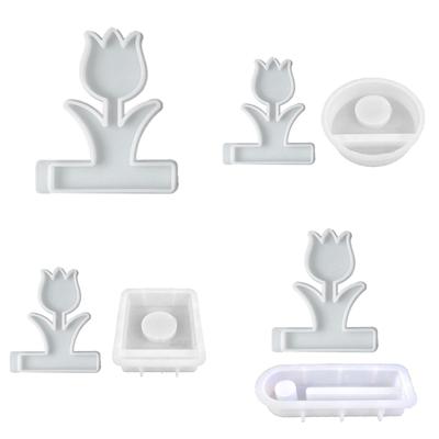 Tulips Candle Holder Resins Moulds Flower Candlesticks Castings Molds Candle Holder Silicone Molds Table Decorations