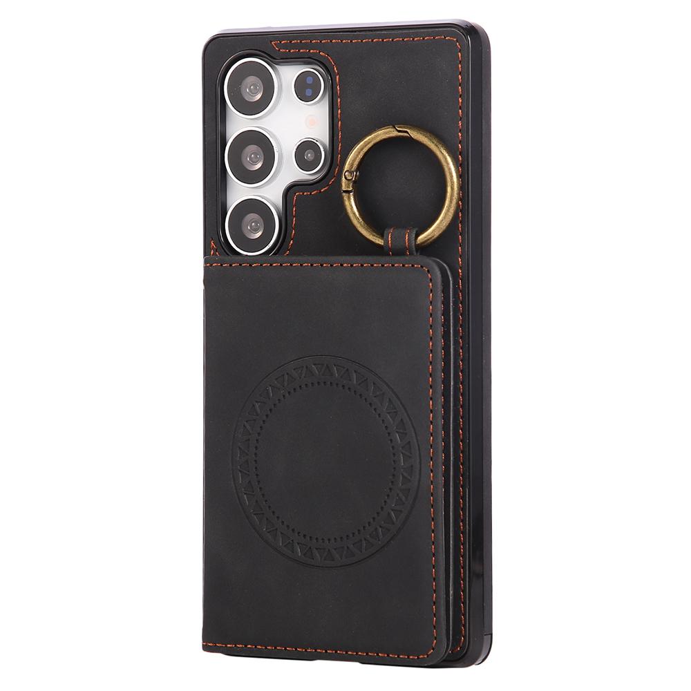 For Samsung Galaxy S24 Ultra Case Card Holder Kickstand Leather+TPU Phone Cover with Ring Holder
