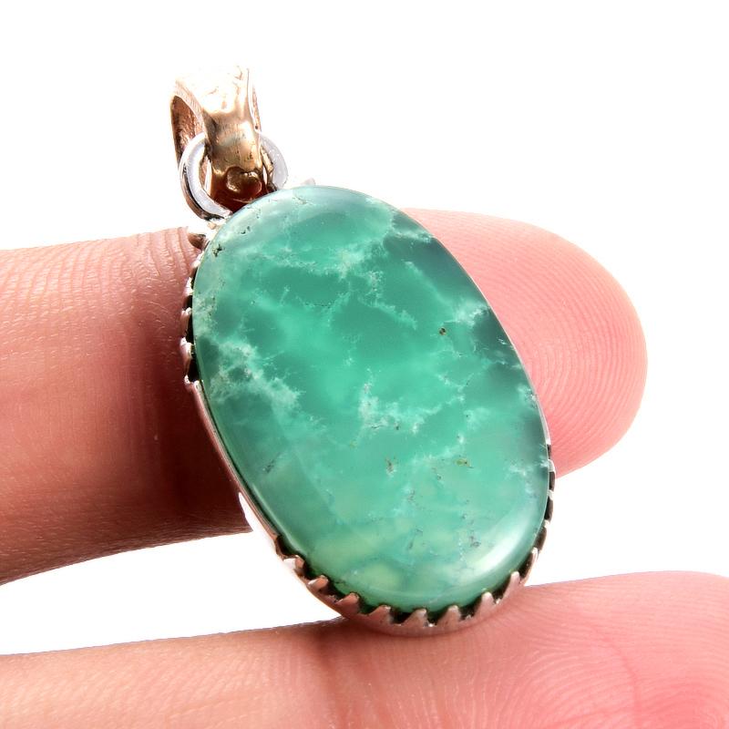 Pandantiv din argint 925, bicolor, cu crizoprază naturală, 3 cm, f1s18