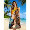 Robe midi bohème sans manches à col rond avec imprimé visage de femme - Robe de plage coupe A adaptée à l'été