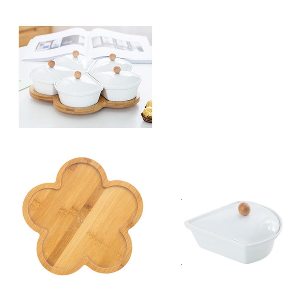 Ceramic Divided Serving Dishes with Lid Relish Tray for Home Kitchen Chips Rotation