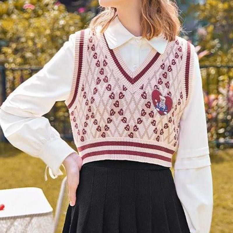 Pletený pulovr Svetr Vesta Ženy Bez rukávů Medvěd Potisk Svetry s výstřihem do V Volná Pletená Vesta Top Zimní Oblečení Ženy