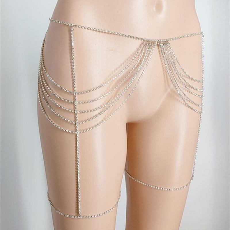 Catena per Giarrettiera Multi-strato con Strass Catena per Gamba per Night Club Femminile Catene per Coscia Catena Bikini con Frange Gioielli per il Corpo
