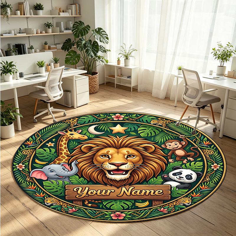 Wild Animals (347) Theme Round Crystal Velvet Rug Custom Name Text Personalized Floor Mat Home Decor Non Slip Crystal Carpet