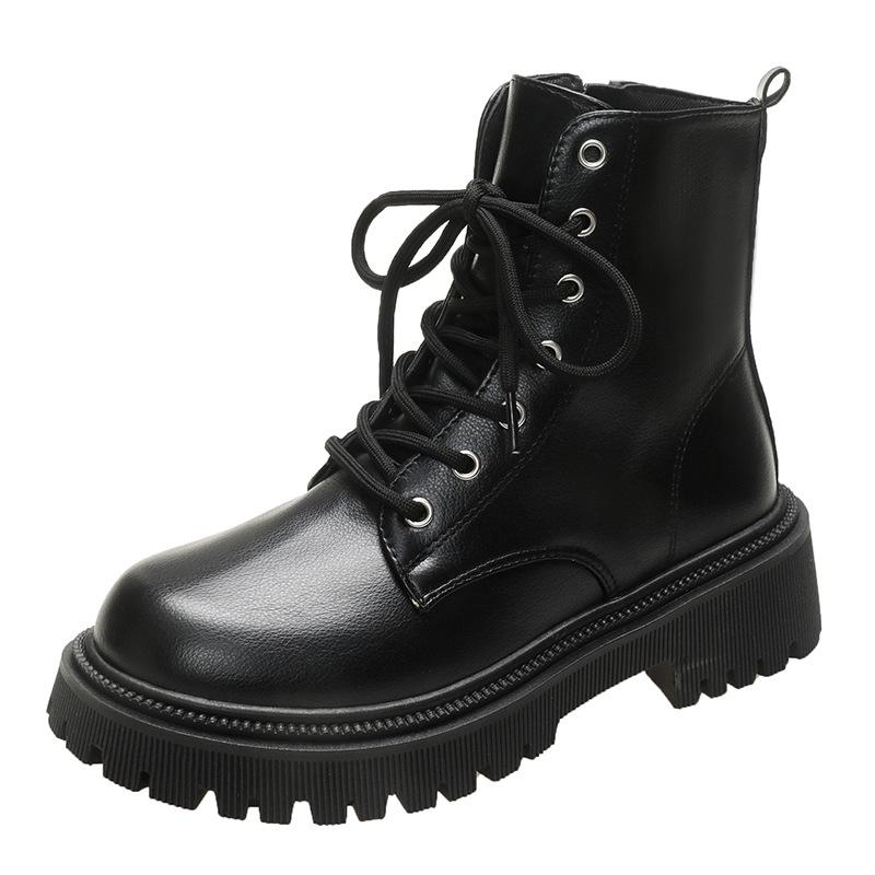 

Женские ретро белые ботинки Мартин - Толстая подошва, Плюс бархат, Мотоциклетные ботинки в британском стиле для осени/зимы 38