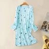 Spring Autumn Women Nightgown Round Neck Cartoon Printing Long Sleeves Loose Pullover