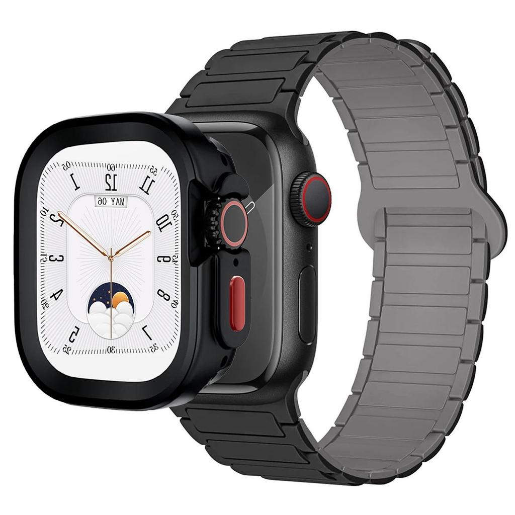 Magnetic Loop+silicone case for Apple Watch 42mm 46mm 44mm 40mm 49mm 45mm 41mm iWatch Series 11 SE 3 Ultra 3 10 9 8 7 6 5 Strap