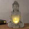 Buddha Statue Harz Buddha Skulptur mit Lampe für Außengartendekoration Heimornament