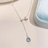 999 Sterling Silver Y-Shaped Blue Water Drop Necklace with Tassel Pendant for Women - Light Luxury Niche 2025