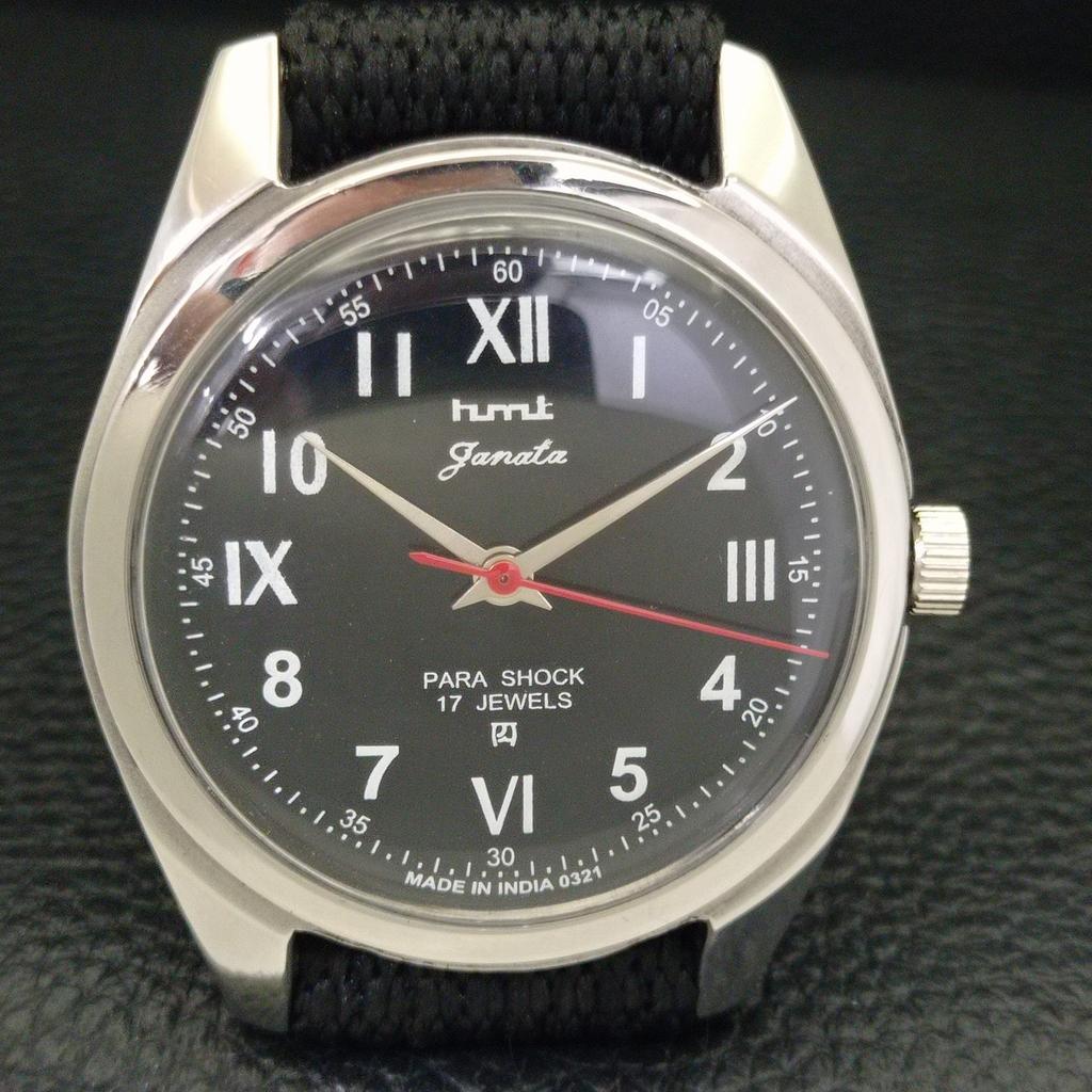 HANDAUFZUG VINTAGE HMT JANATA INDISCHE HERRENUHR SCHWARZES ZIFFERBLATT a700065-5