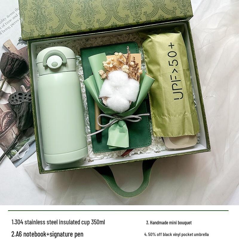 Holiday Gift Set with Thermos, Notebook, Pen, Bouquet, and Umbrella Package 7