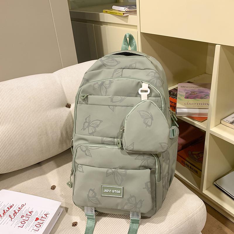 Butterfly Print Backpack Student Schoolbag Women's Large Capacity Travel Lightweight Backpack with Coin Purse