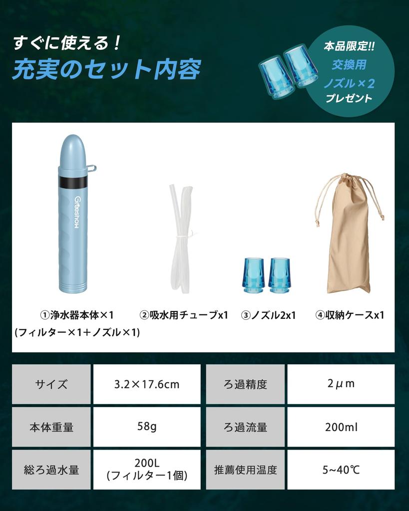 GreeShow Portable Water Purifier, Filter, Outdoor Water Purifier, Simple Water Purifier, For Disaster Prevention, Mountain Climbing, Earthquakes,