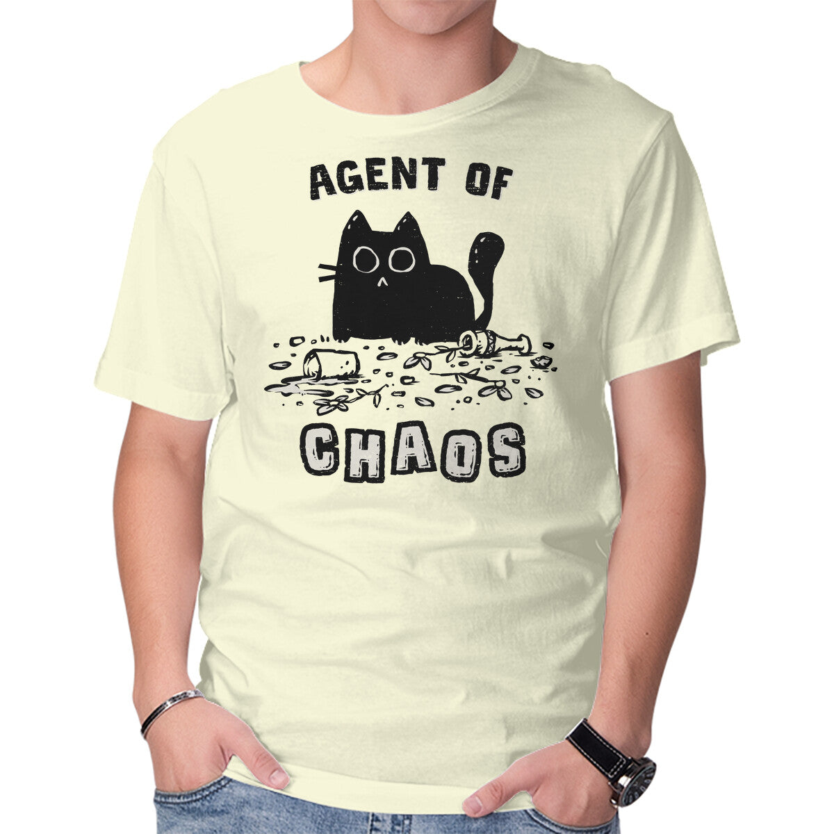 Unisex Crew Neck T-Shirt Chaos Cat Graphic Short Sleeve Casual Tee XXXL