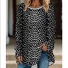Plus Size Women Fashionable Personality Leopard Printed Comfy Long Sleeve Round Collar T-shirt Casual Baggy Mid Length Tee Tops