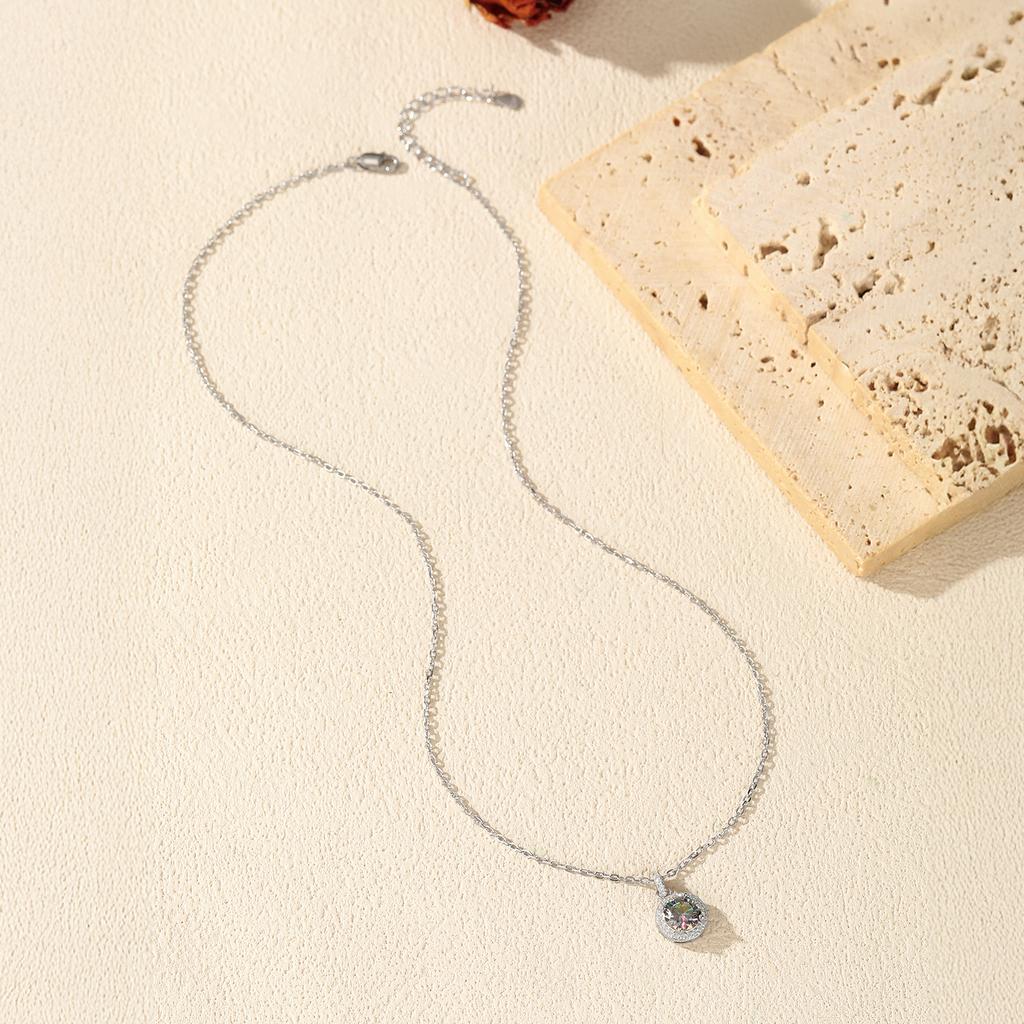 MODIAN 1CT Multicolor Round Moissanite Necklaces 925 Silver Luxury Classic Pendant Necklace For Women Fine Jewelry
