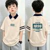 Boys' Cotton Color Block Polo Shirt - 2026 Summer Patchwork Lapel T-shirt for Medium & Large Children