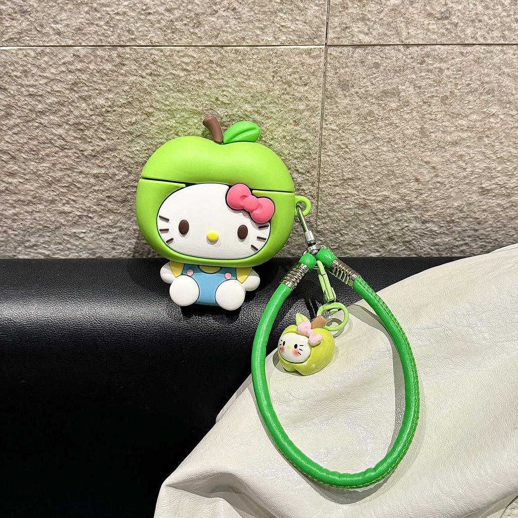 Cute Green Apple Kt Cat AirPods Pro1 Apple Bluetooth Headset Case 1/1 Generation Cartoon Protective Case Is Suitable for 1