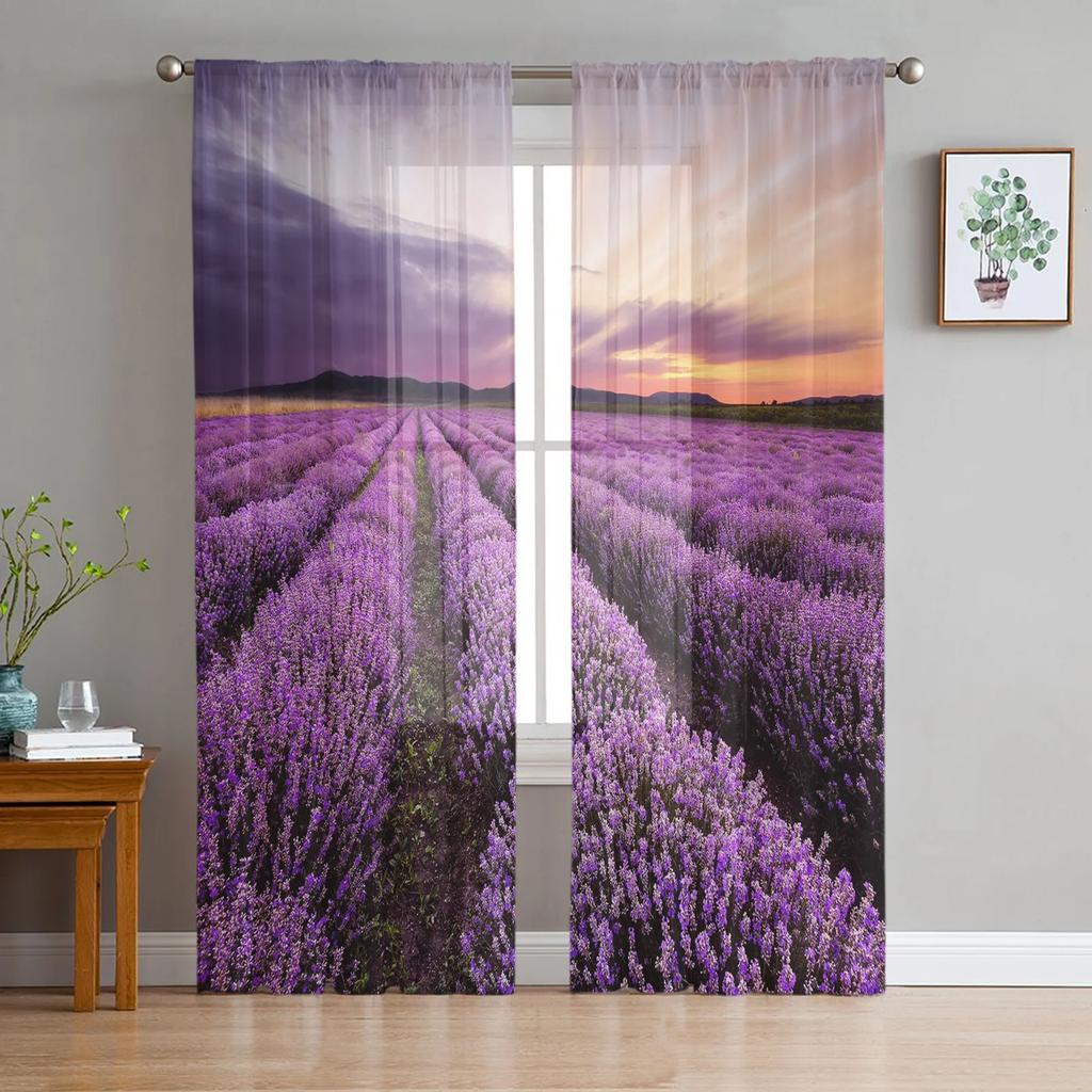 Life Of Flower Purple Tulle Curtains for Living Room Print Sheer Voile Curtain Bedroom Window Screening Drapes Blinds Home Decor