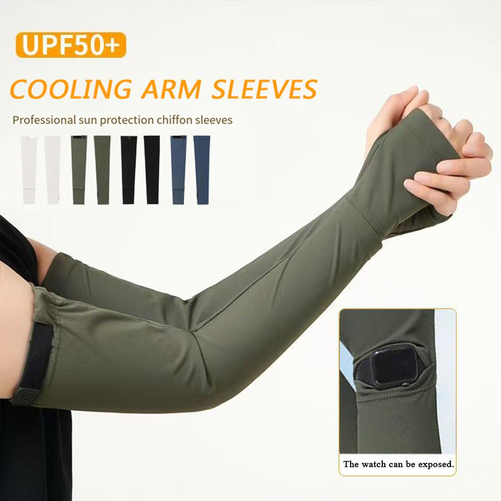 Sommer Herren Eis Seide Ärmel UPF50 Kühlende Armstulpen Outdoor Fahren Atmungsaktiv UV-Schutz Fingerlos Kühlende Armstulpen