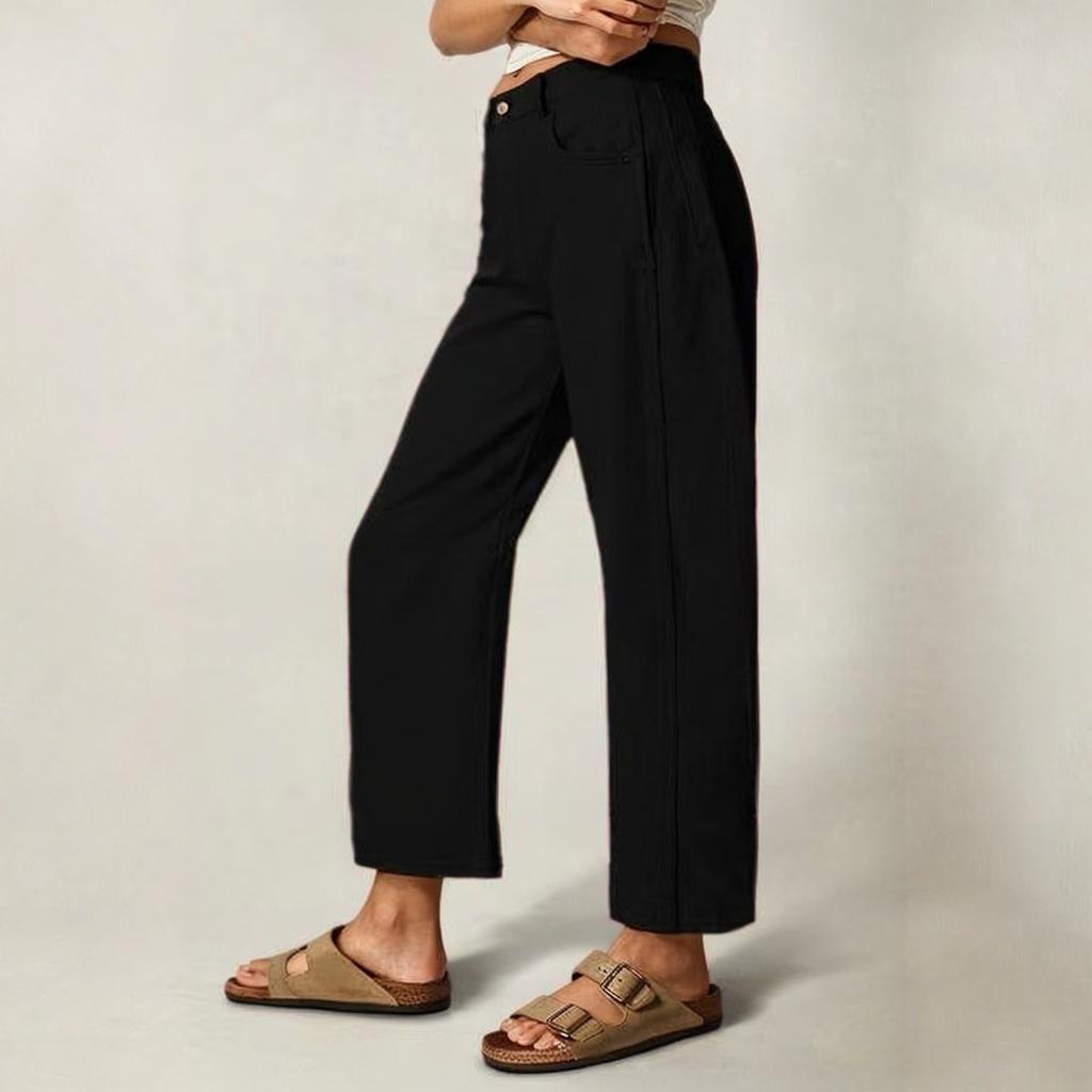 Women's Fashionable Solid Color Pocket Casual Versatile Straight Leg Jeans