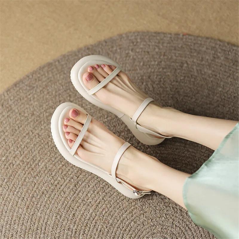 Fashion New 2025 Summer Sandals Shoes for Women Round Toe Low Heel Sandals Roman Shoes Open Toe Women Sandals Zapatos Mujer Flat Shoes