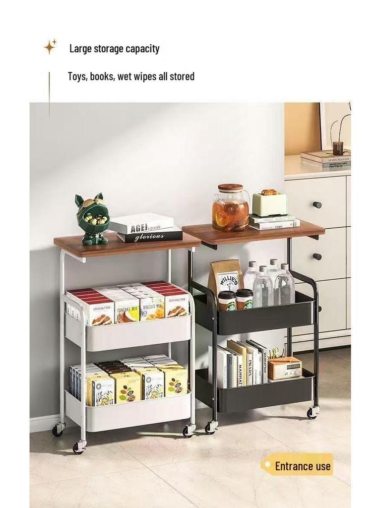 Carrello Snack Retro-Style Mobile con Scaffalatura Multi-livello e Organizer da Tavolo