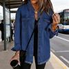 Women's Oversized Denim Jacket Button Up Distressed Jean Jacket Long Sleeve Frayed Hem Shacket Casual Fall Outfits