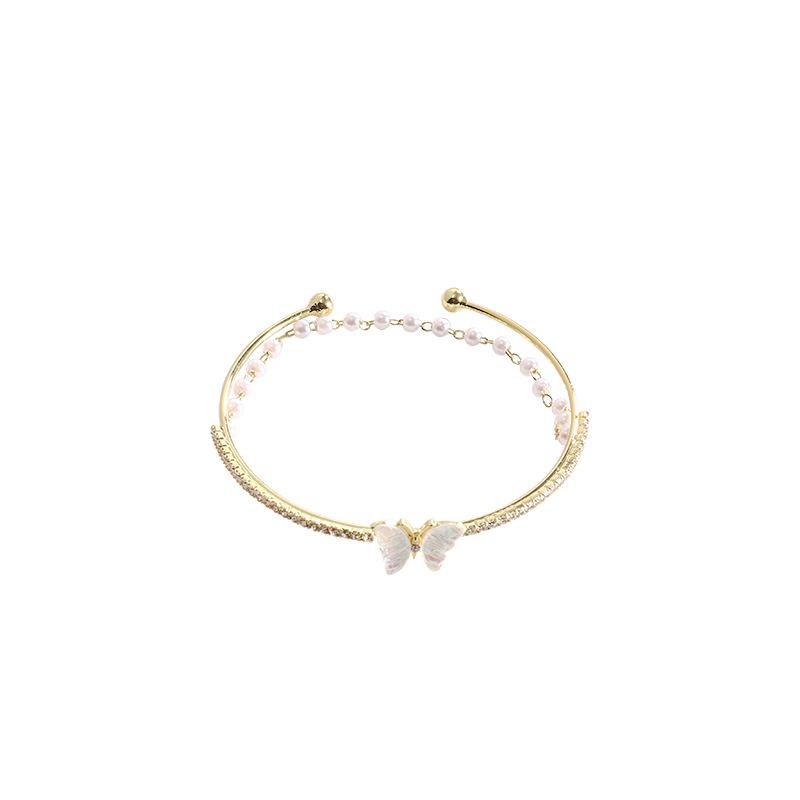 Korean Double-layer Color Butterfly Bracelet Women's Ins Wind Pearl Bracelet Niche Temperament Jewelry