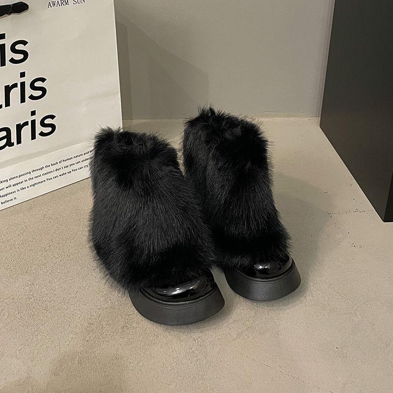Hairy Shoes Women's Short Boots Fleece White Snow Boots Spring Platform Martin Boots