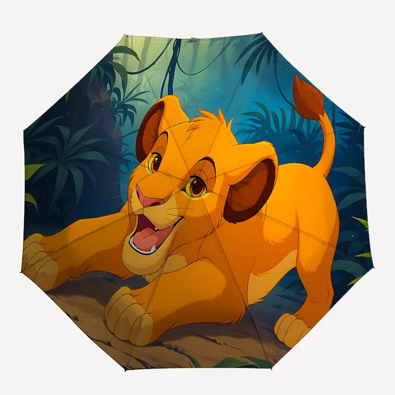1 Paraguas Plegable Portátil de 8 Varillas Temático del Rey León, Simba, Colorido, Apertura Automática para Hombres y Mujeres, Un Compañero Compacto para Viajes Diarios Adecuado para Lluvias Diarias