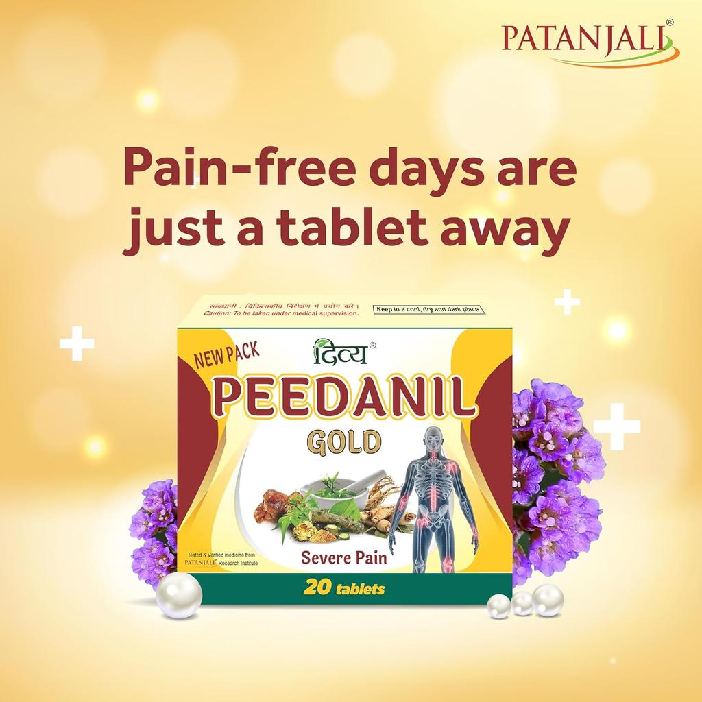 Patanjali Divya Peedanil Gold Tablet 20 Count Natural Pain Relief Support for Joints and Mobility
