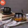 Hi Ceramic Light Luxury Simple Matte Black Gold Champagne Coffee Cup with Saucer Spoon Set Unique Travel Couple Teacup Milk Mug
