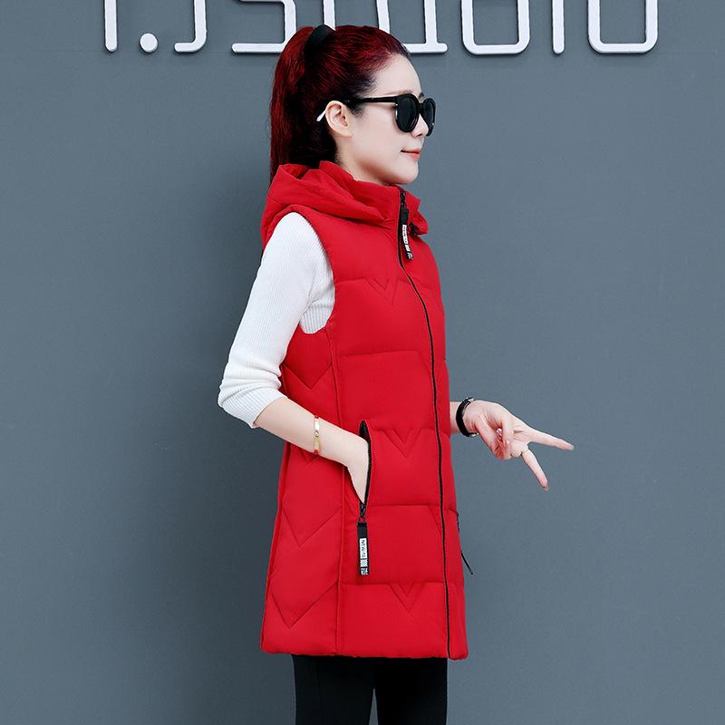 

2024 Новый осенне-зимний приталенный жилет средней длины из хлопка с пухом и съемным капюшоном для женщин L
